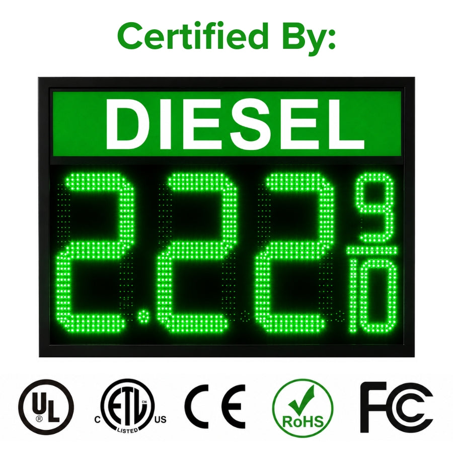 18 Inch Green LED DIESEL Gas Price Display, Outdoor Fuel Price Board 8.889/10 with RF Remote by Gas Price Sign