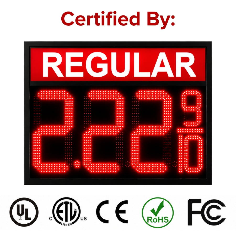 18 Inch Red LED REGULAR Gas Price Sign, Outdoor Fuel Price Display 8.889/10 with RF Remote, Commercial Fuel Station Signage
