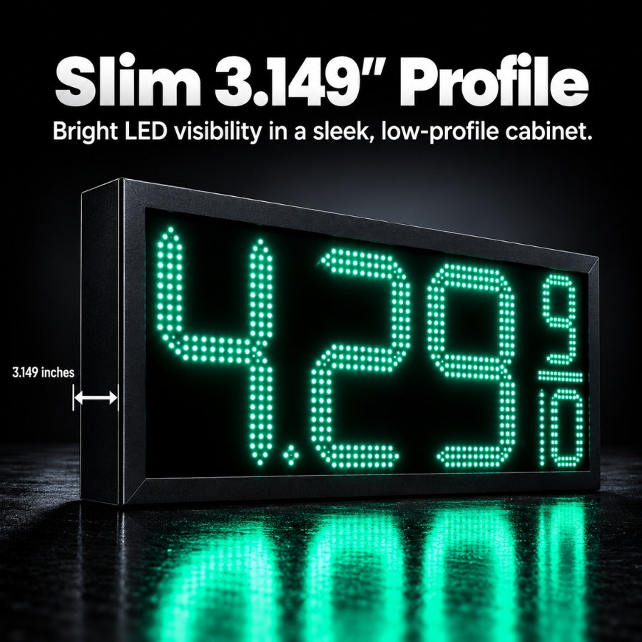 24 Inch Green LED Gas Price Sign for Gas Stations, 3 Large Digits with 9/10 Fraction, RF Remote Control, IP65 Weatherproof Housing, Digital Fuel Price Display for REGULAR, PLUS & DIESEL, Outdoor Commercial Roadside Sign