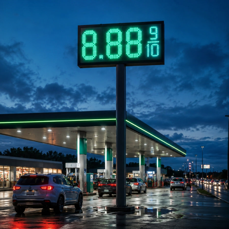 12 Inch Green LED Fuel Price Display, 8.889/10 Digital Gas Station Sign with RF Remote, Master & Slave Outdoor Signage by Gas Price Sign