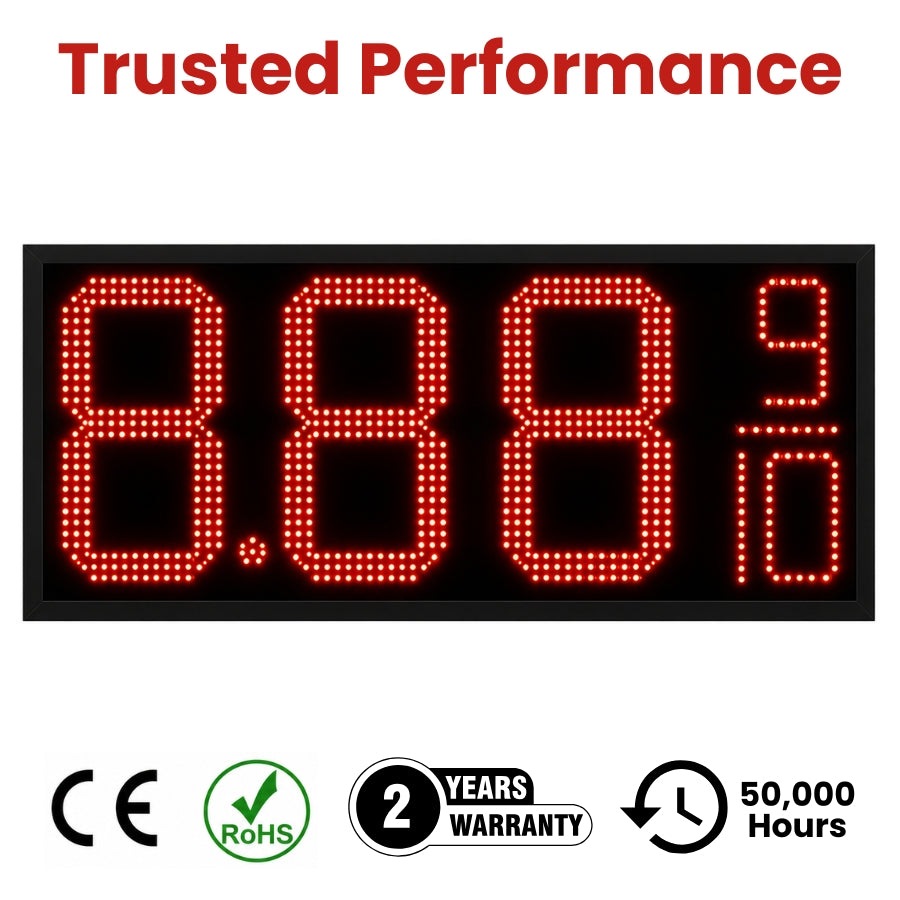 18 Inch Red LED Gas Price Sign for Gas Stations, 3 Large Digits with 9/10 Fraction, RF Remote Control, IP65 Weatherproof Housing, Digital Fuel Price Display for REGULAR, PLUS & DIESEL, Outdoor Commercial Roadside Sign