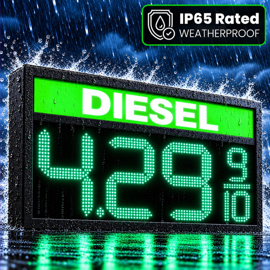 18 Inch Green LED Gas Price Sign for DIESEL at Gas Stations, 3 Large Digits with 9/10 Fraction, RF Remote Control, IP65 Weatherproof Housing, Digital Fuel Price Display, Outdoor Commercial Roadside Sign