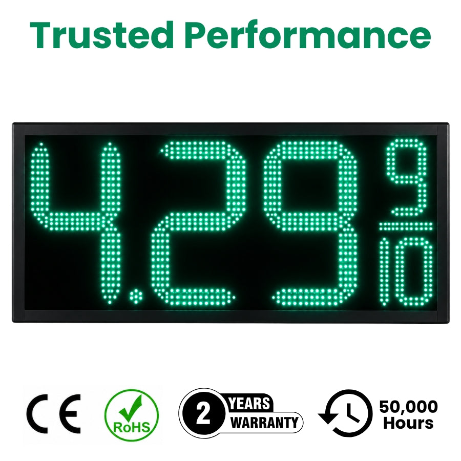 16 Inch Green LED Gas Price Sign for Gas Stations, 3 Large Digits with 9/10 Fraction, RF Remote Control, IP65 Weatherproof Housing, Digital Fuel Price Display for REGULAR, PLUS & DIESEL, Outdoor Commercial Roadside Sign