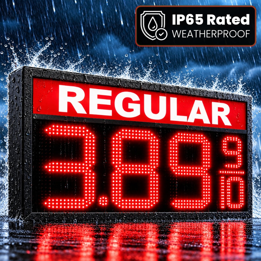 18 Inch Red LED Gas Price Sign for REGULAR at Gas Stations, 3 Large Digits with 9/10 Fraction, RF Remote Control, IP65 Weatherproof Housing, Digital Fuel Price Display, Outdoor Commercial Roadside Sign
