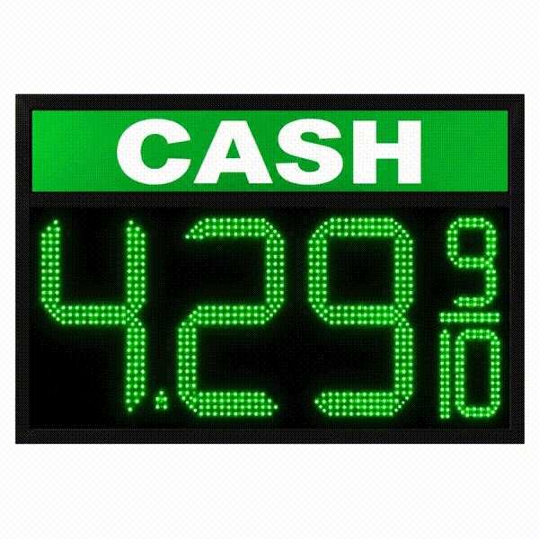 16 Inch CASH/CREDIT Green LED Gas Station Price Display, 3 Large Digits with 9/10 Fraction, RF Remote Control, IP65 Weatherproof Housing, Large Digital Fuel Price Display, Commercial Roadside Sign